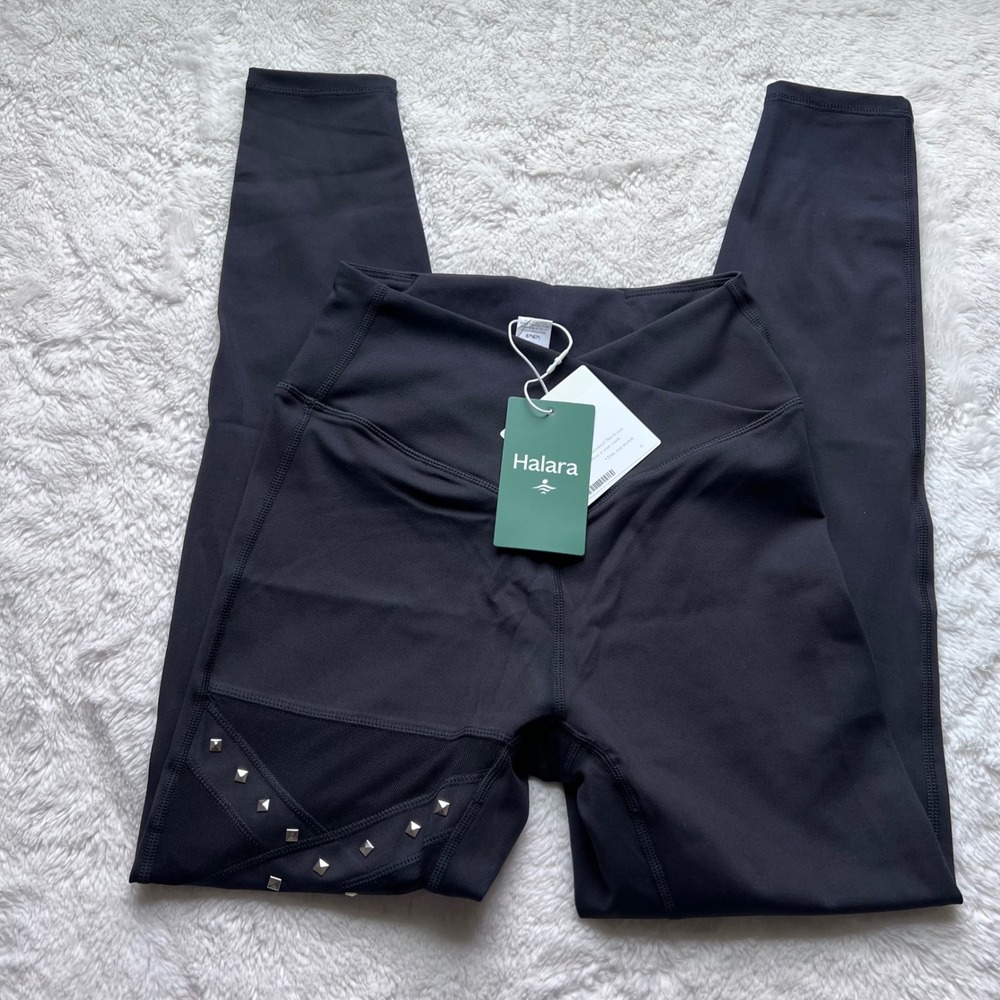 Halara Halo Tek Air Black Studded Mesh Crossover V-Waist 7/8 Leggings XS NEW
